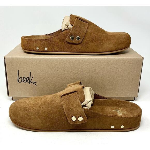 BEEK Chestnut Suede Vulture Clogs Brown Mules Size NIB - Picture 10 of 14